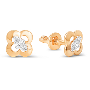 Серьги пусеты из красного золота с фианитами