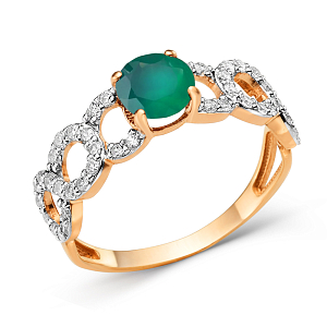 Кольцо из красного золота с ониксом зеленым