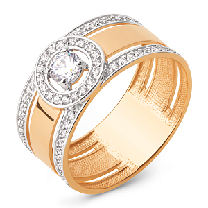 Кольцо из красного золота с фианитами