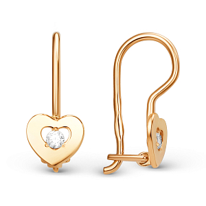 Серьги детские из красного золота с фианитами