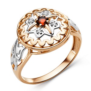 Кольцо из красного золота с гранатом