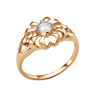 Кольцо из красного золота с фианитом