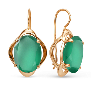 Серьги из красного золота с зелеными агатами