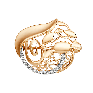 Брошь из красного золота с фианитами