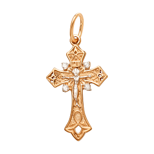 Крест из красного золота с фианитами