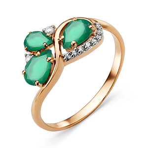 Кольцо из красного золота с зелеными агатами
