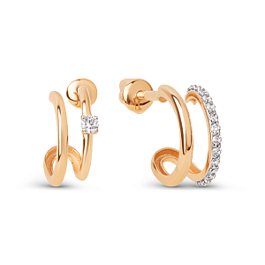 Серьги пусеты из красного золота с фианитами