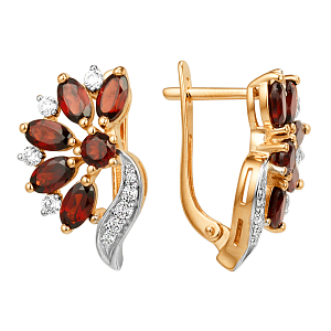 Серьги из красного золота с гранатами