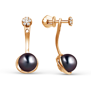 Серьги пусеты из красного золота с фианитами