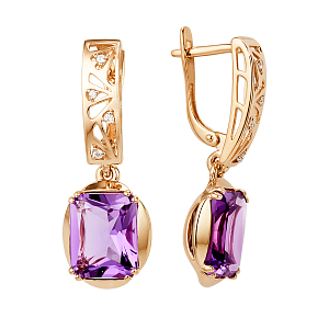 Серьги из красного золота с аметистами