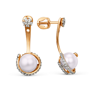 Серьги пусеты из красного золота с фианитами