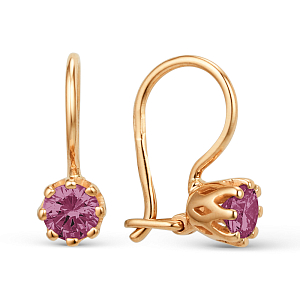 Серьги детские из красного золота с корундами