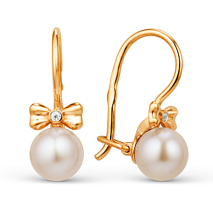 Серьги детские из красного золота с фианитами