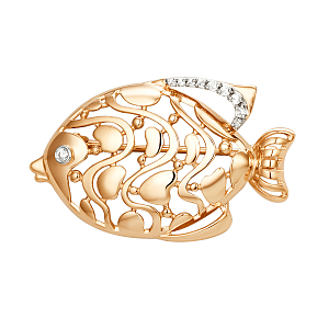 Брошь из красного золота с фианитами