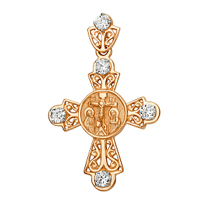 Крест из красного золота с фианитами