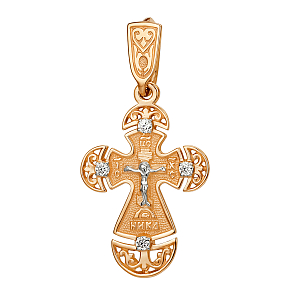 Крест из красного золота с фианитами