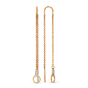 Серьги продевки из красного золота с фианитами