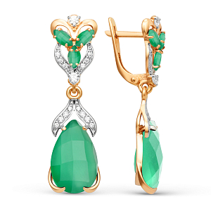 Серьги из красного золота с зелеными агатами