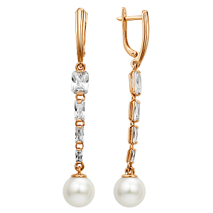 Серьги из красного золота с жемчугом и фианитами