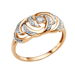 Кольцо из красного золота с фианитами