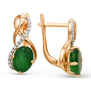 Серьги из красного золота с зелеными агатами