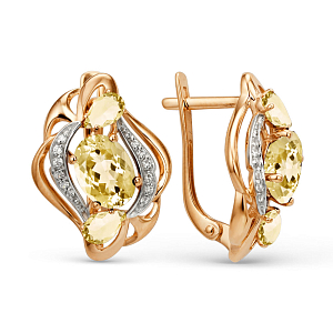 Серьги из красного золота с цитринами