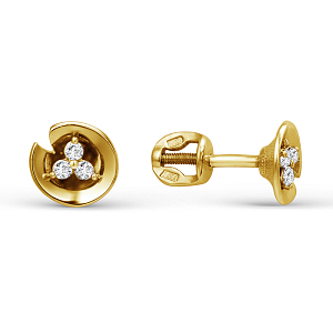 Серьги из желтого золота с фианитами