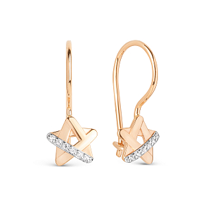 Серьги детские из красного золота с фианитами