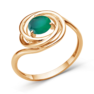 Кольцо из красного золота с зеленым агатом