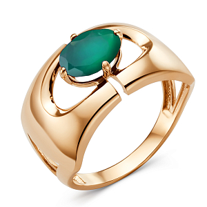 Кольцо из красного золота с зеленым агатом