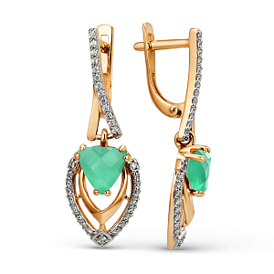 Серьги из красного золота с зелеными агатами