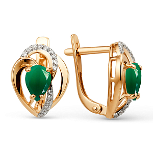 Серьги из красного золота с зелеными агатами