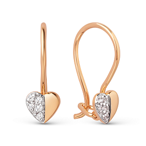 Серьги детские из красного золота с фианитами