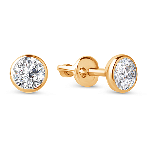 Серьги пусеты из красного золота с фианитами