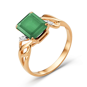 Кольцо из красного золота с зеленым агатом