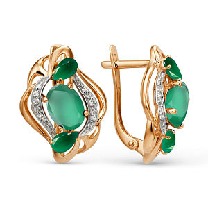 Серьги из красного золота с зелеными агатами