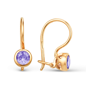 Серьги детские из красного золота с аметистами