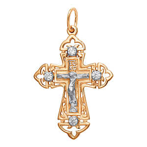 Крест из красного золота с фианитами