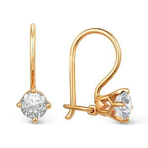 Серьги детские из красного золота с фианитами