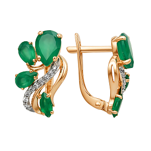 Серьги из красного золота с зелеными агатами