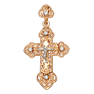 Крест из красного золота с фианитами