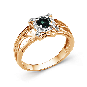 Кольцо из красного золота с бриллиантами и изумрудом