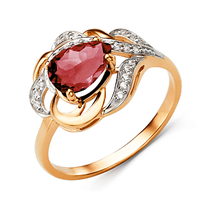 Кольцо из красного золота с бриллиантами и рубином