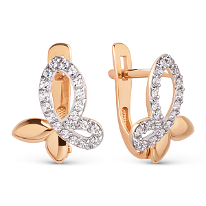 Серьги детские из красного золота с фианитами