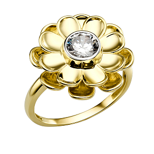 Кольцо из желтого золота с фианитом