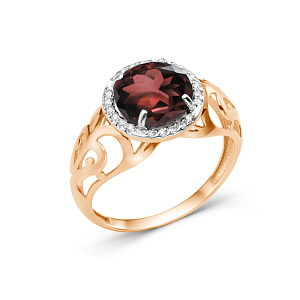 Кольцо из красного золота с гранатом