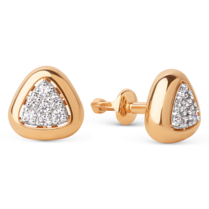Серьги пусеты из красного золота с фианитами