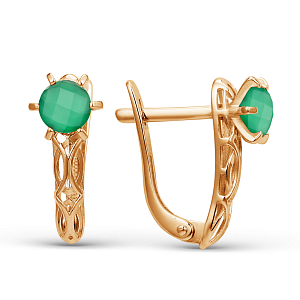 Серьги из красного золота с зелеными агатами