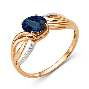 Кольцо из красного золота с бриллиантами и сапфиром