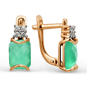 Серьги из красного золота с ониксом зеленым